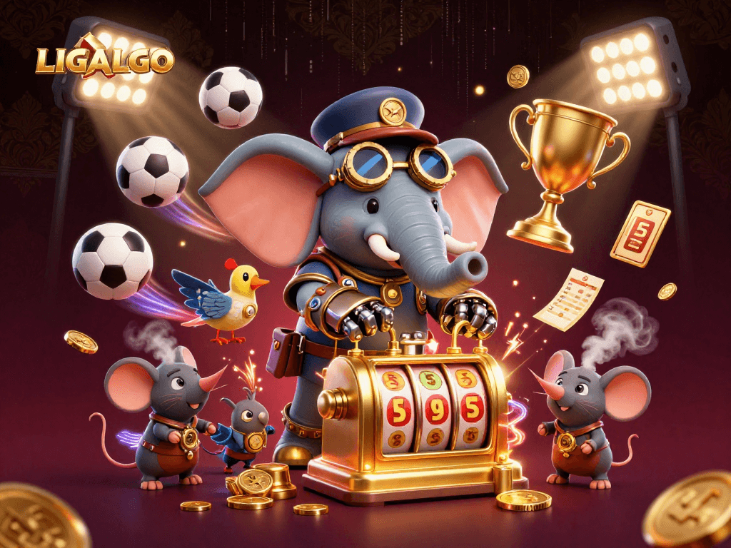 LIGALGO provides a captivating 3D illustration of a steampunk elephant engaging with multiple sports betting elements.