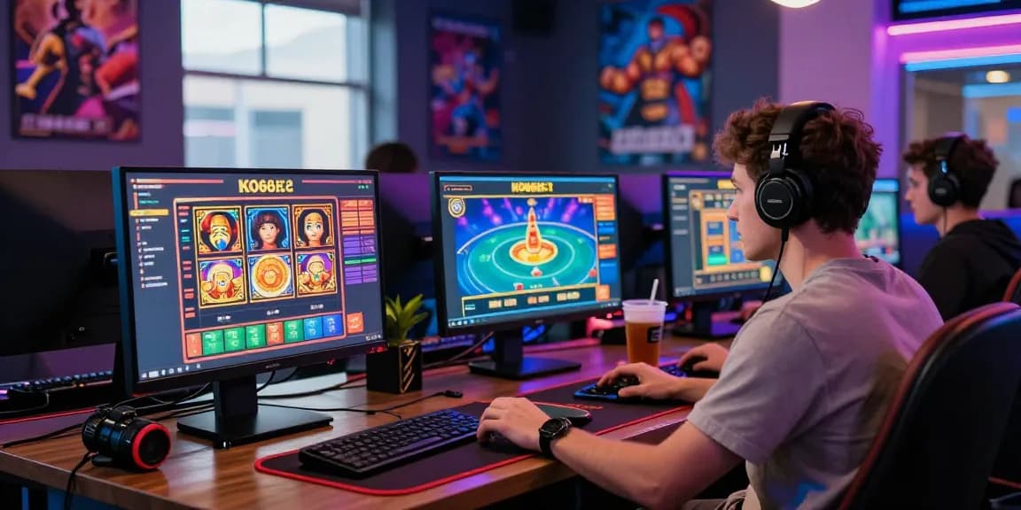 Exciting KO66 Casino online gaming scene with player at computer
