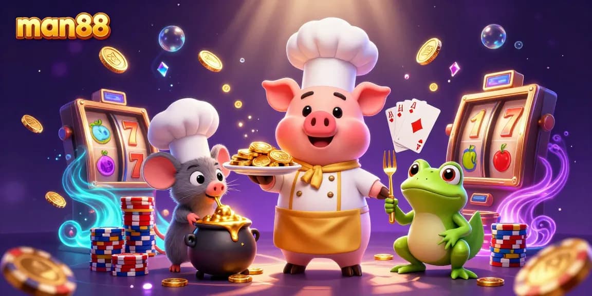 Experience man88 slots with gourmet gold coins, vibrant characters, and explosive casino action.