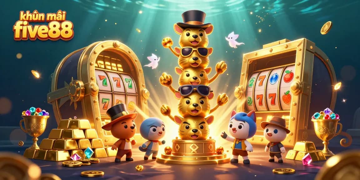 Engage with khuyến mãi five88 offers through this vibrant 3D casino illustration filled with treasures and gaming excitement.