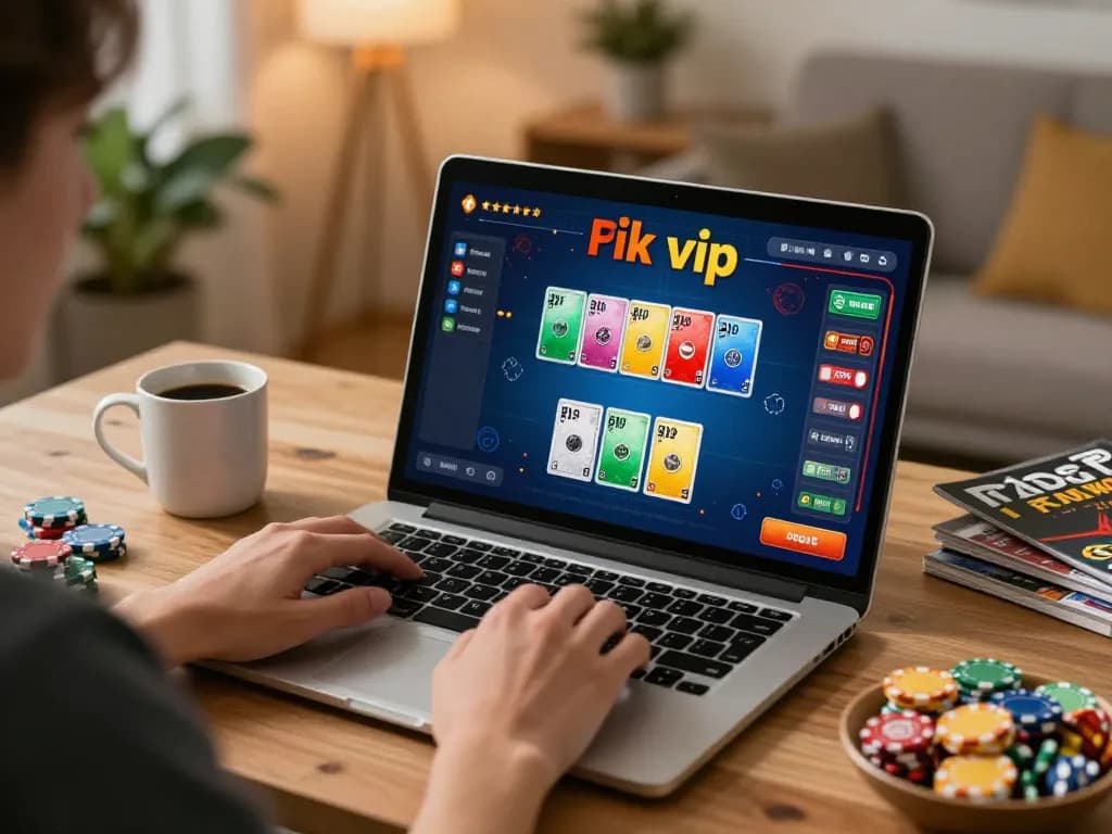 Engaging scene of rik vip online gaming experience with warm at-home atmosphere