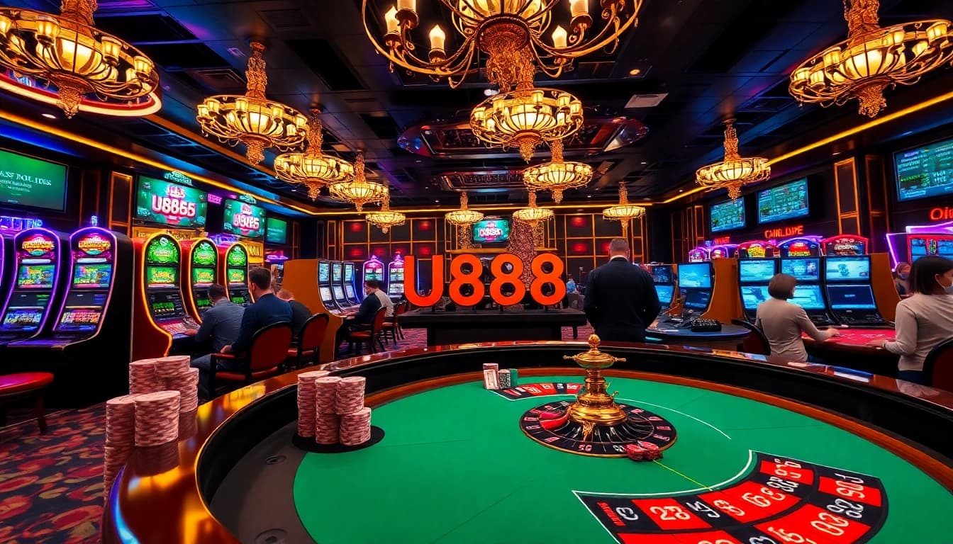 Experience excitement at U888 Casino with vibrant roulette and lively gamblers.