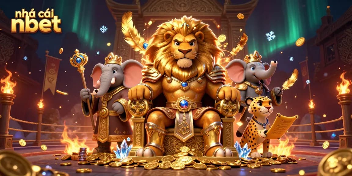 Engage with the captivating scene of nhà cái nbet featuring a lion king, elephant advisor, and cheetah messenger.
