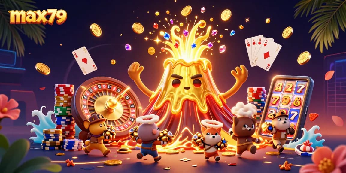 Experience max79 with a thrilling eruption of treasures and exciting casino elements in vibrant 3D.