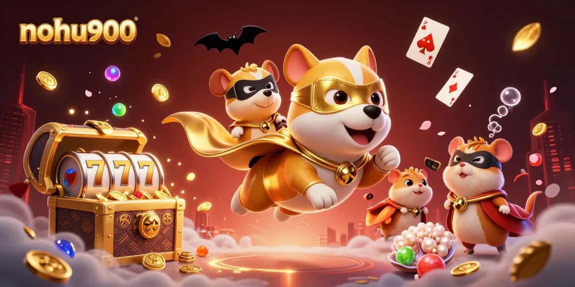 Join the excitement of nohu900 slots as a superhero dog takes flight with golden coins!