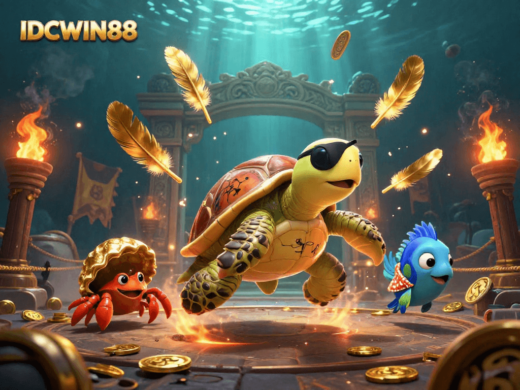 Experience the thrill of betting with IDCWIN88's vibrant underwater casino adventure featuring unique characters and elements.