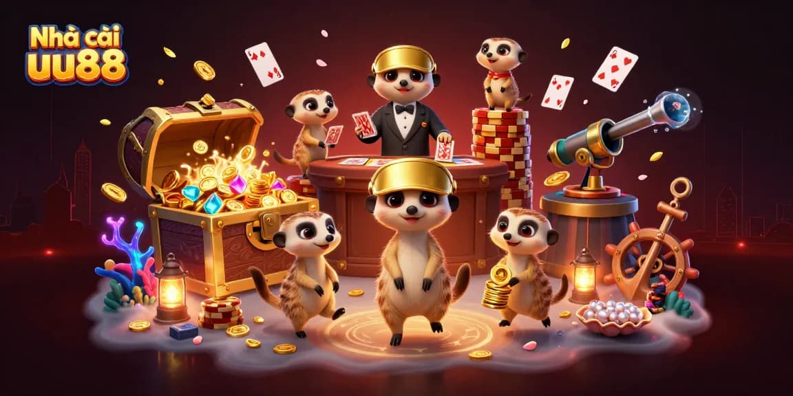 Experience thrilling gaming at Nhà cái uu88 with a vibrant casino scene featuring meerkats and exciting games.