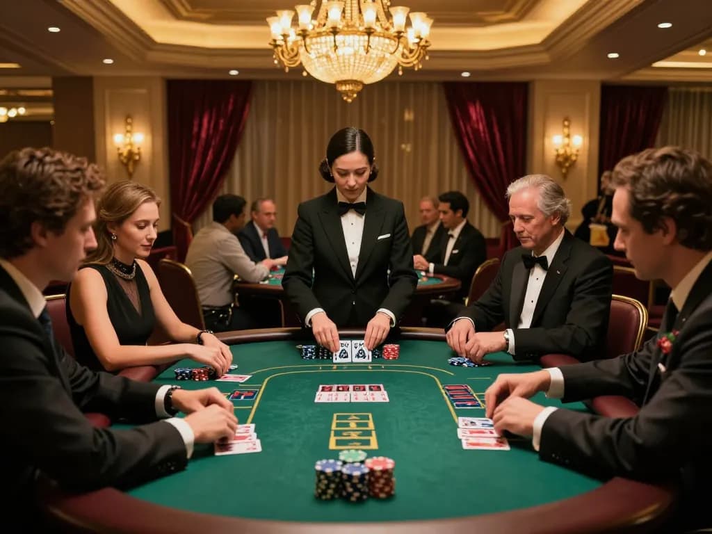 Nohu blackjack game in a luxury casino, players placing bets and engaging with the dealer.