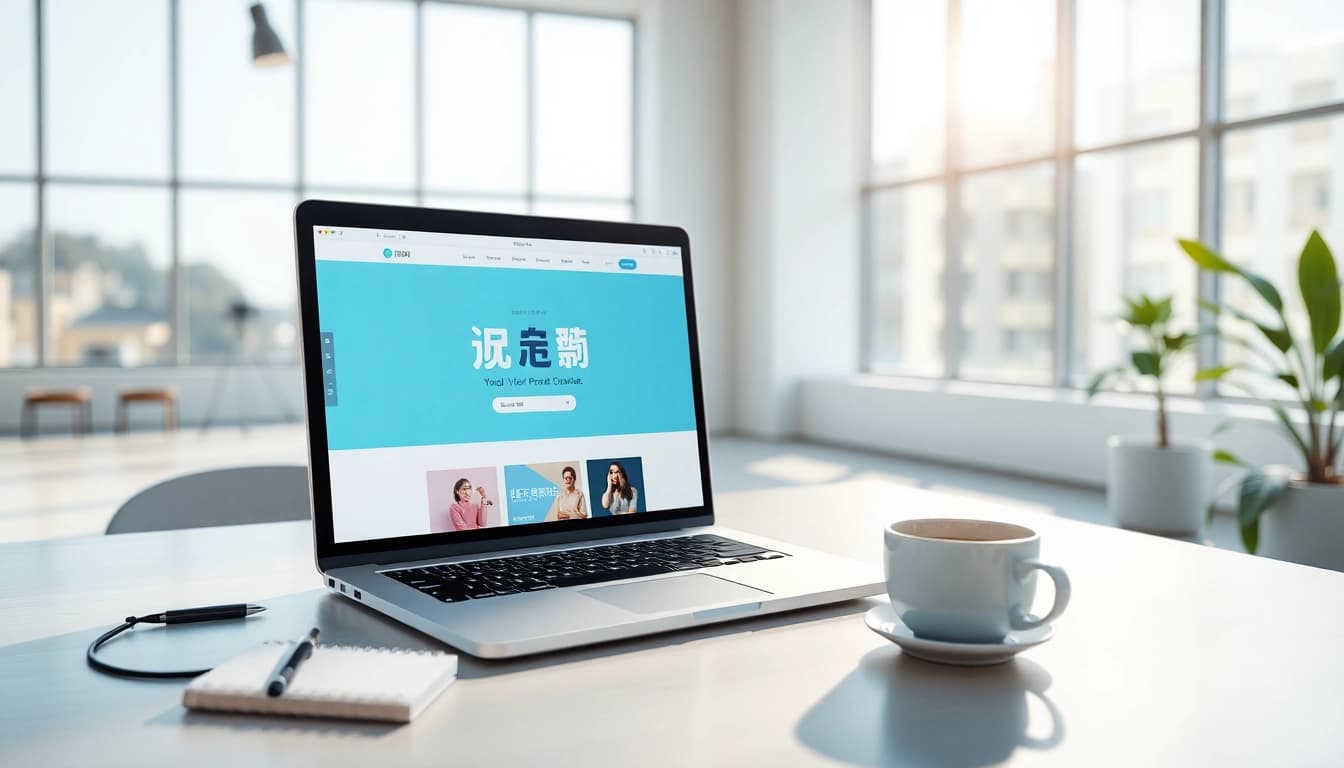 Explore 有道翻译 website on a modern laptop in a bright workspace.