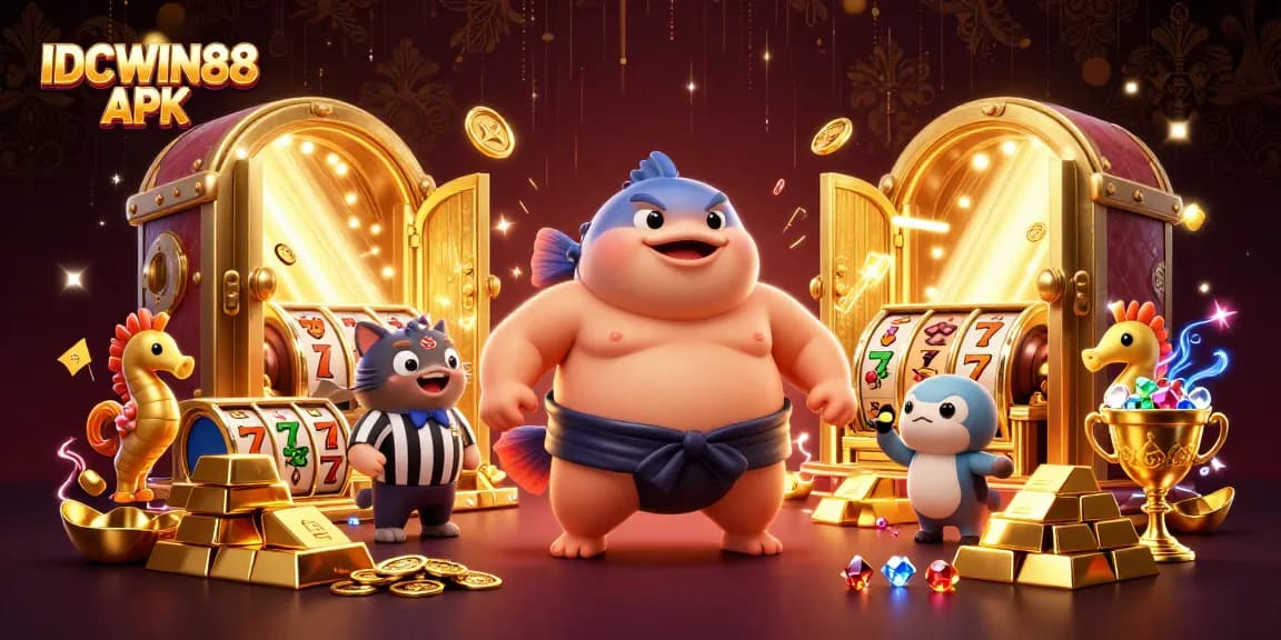 Play exciting games with IDCWIN88 APK in a vibrant casino atmosphere filled with treasure.