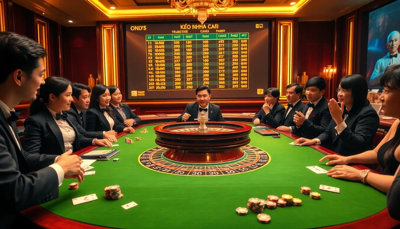 Kèo nhà cái betting experience at an elegant roulette table with players and action.