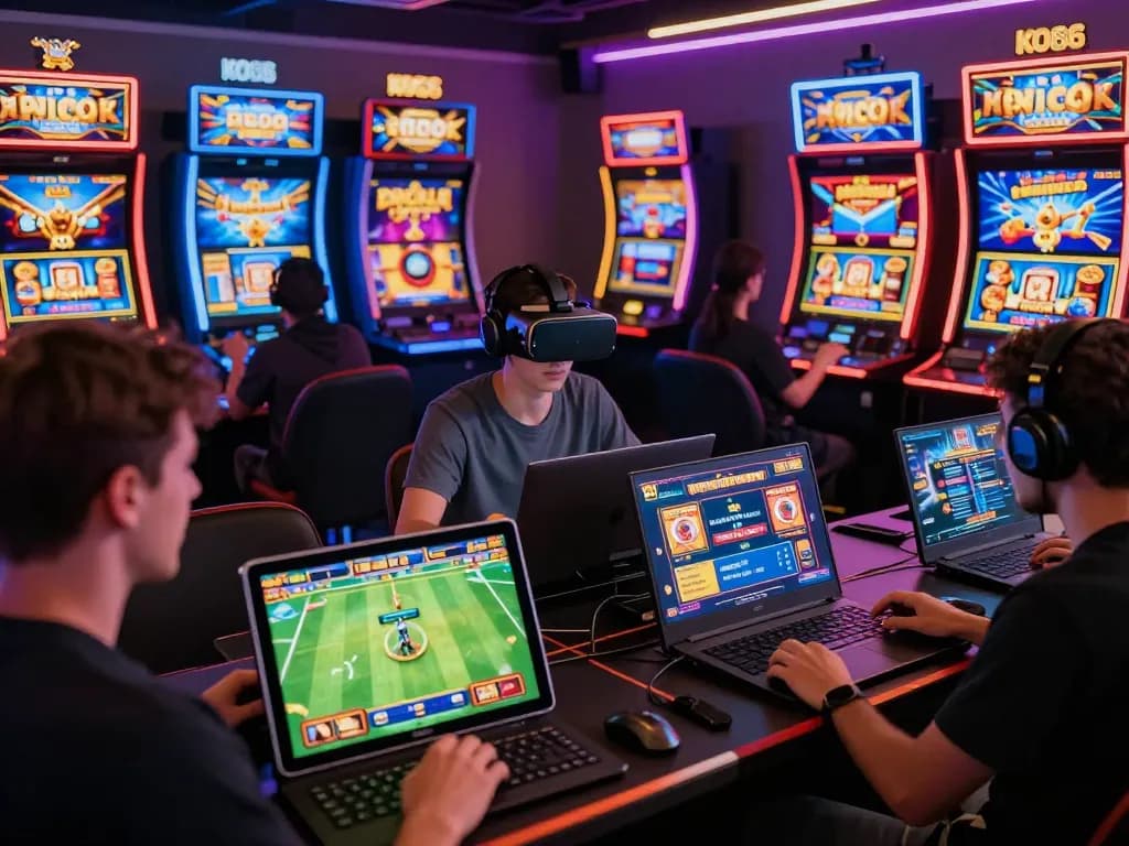 Players enjoying diverse gaming options at KO66's online platform with vibrant visuals.