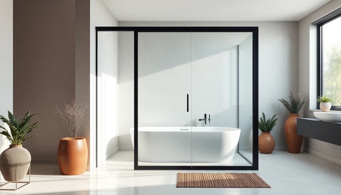 Stylish black frame shower doors enhancing a modern bathroom's aesthetic with elegance.