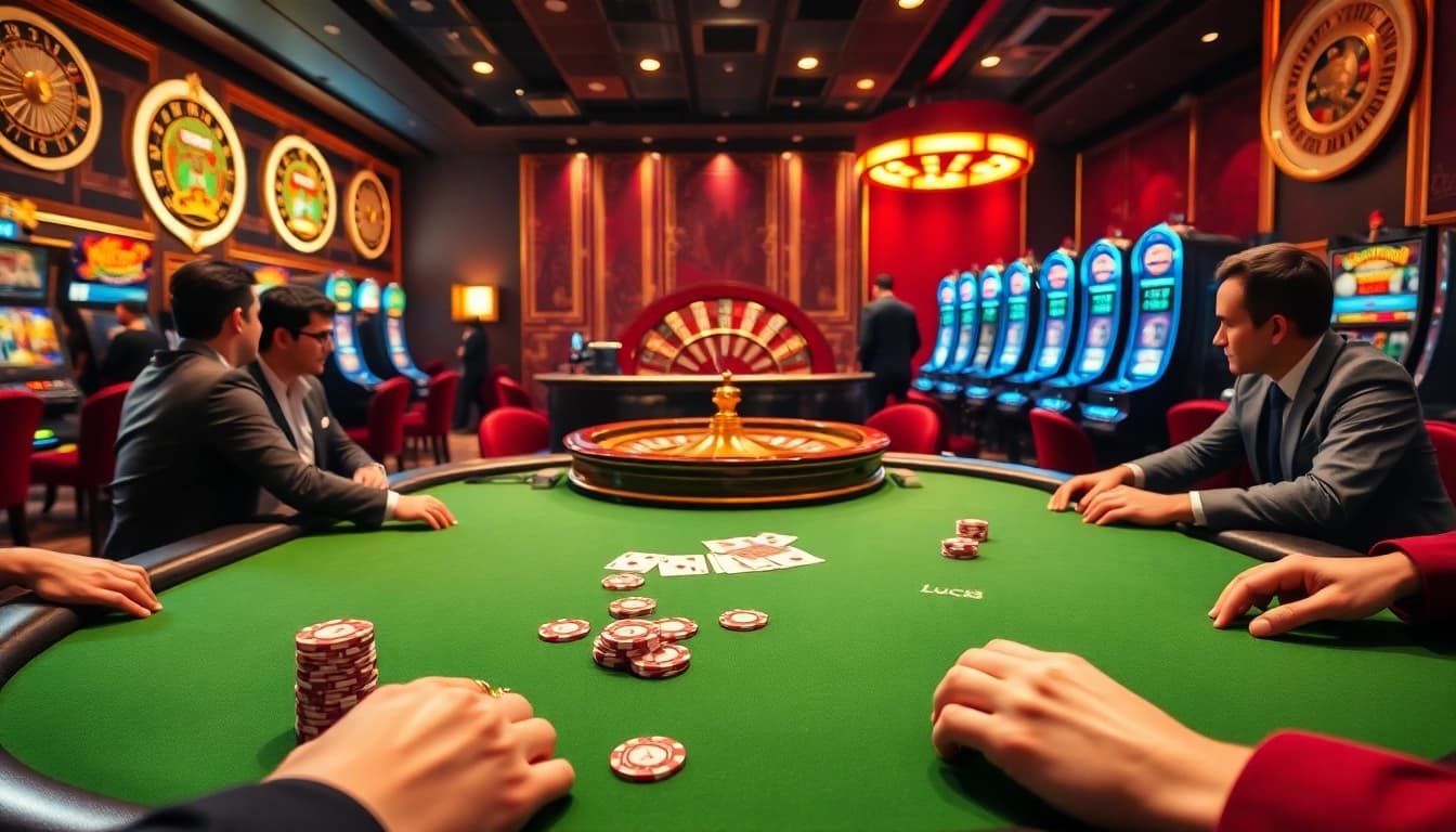 Play casino games at LUCK8 with vibrant poker tables and glamorous roulette wheels.