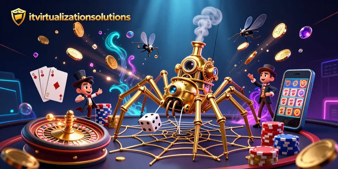 Experience thrilling gameplay with itvirtualizationsolutions in a vibrant casino scene full of golden coins and steampunk elements.