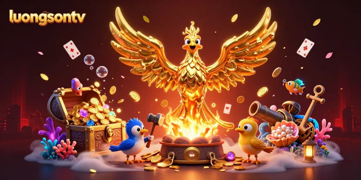 Join luongsontv for exciting golden phoenix adventures in a vibrant casino-themed illustration.