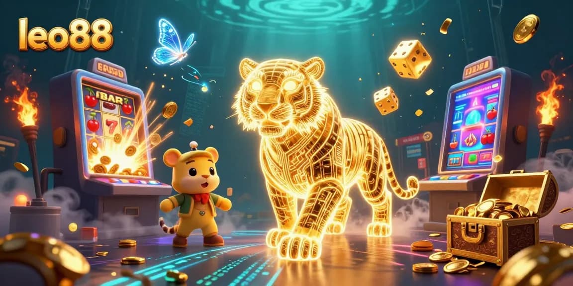 Experience thrilling gaming at leo88 with neon energy and vibrant slot machines bursting with coins.