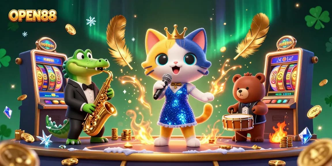 Experience winning moments at OPEN88 with vibrant casino characters and action-packed elements.