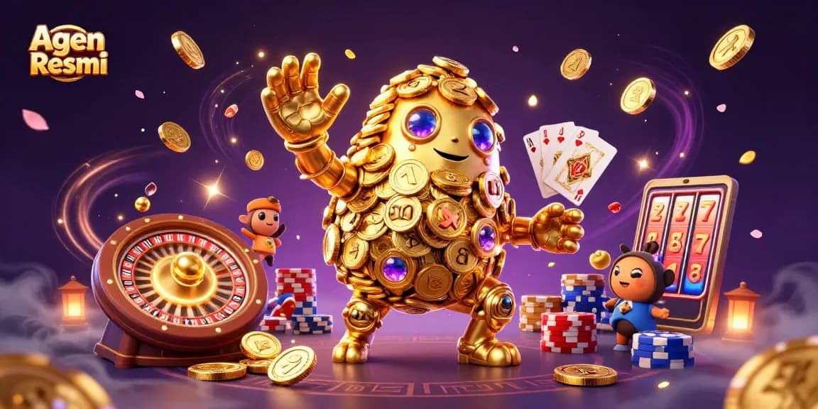Engage with Agen Resmi in this dynamic 3D casino scene featuring lucky sevens and vibrant poker chips.