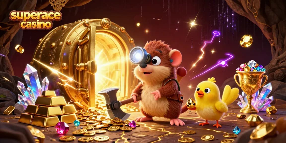 Engage with superace casino's rich treasures in a vibrant, animated 3D scene of luck and winnings.
