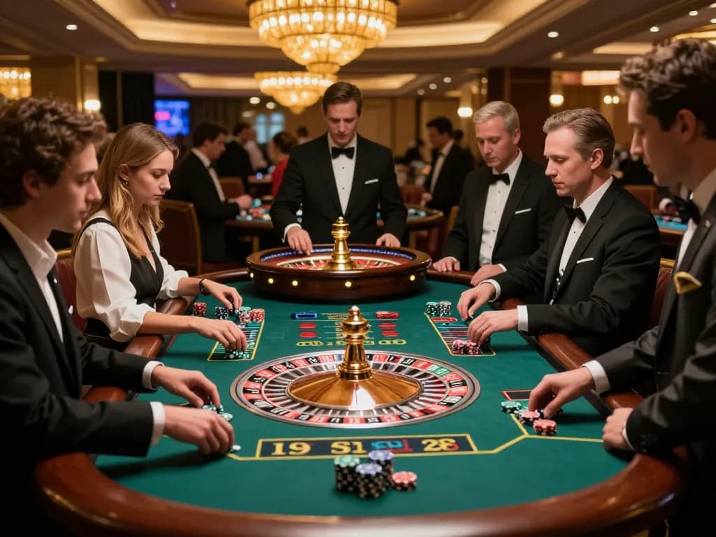 79king players engaging vibrantly at a roulette table, immersing in the casino atmosphere.