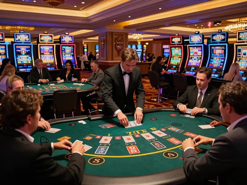 Engaged players strategizing during games at the vibrant 98win casino floor.