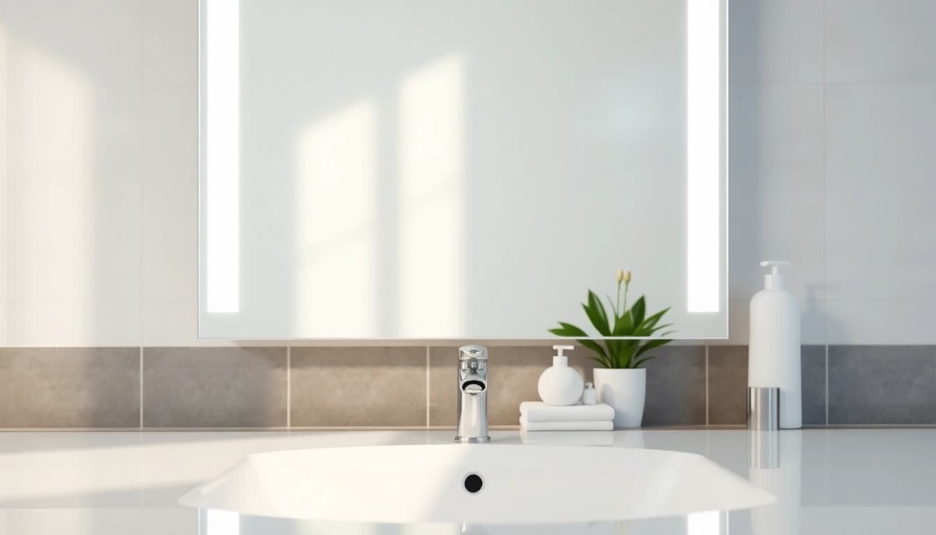 Enhance your space with this stylish mirror with Lights in a contemporary bathroom setting.