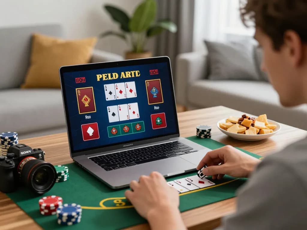 NK88 player enjoying engaging blackjack experience on a laptop in a cozy home setting