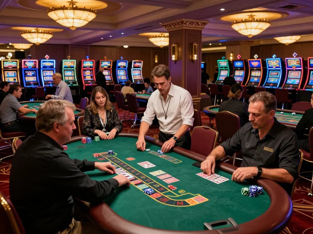 TR88 blackjack tables in action with players placing bets, showcasing vibrant casino atmosphere.