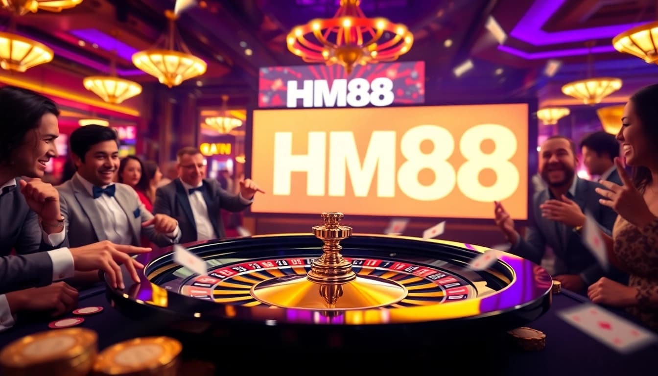 Play exciting casino games at HM88 with vibrant poker chips and roulette action.