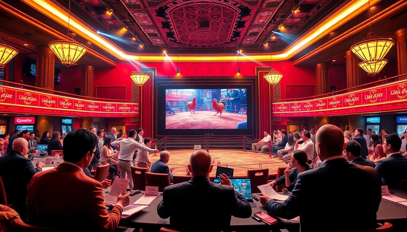 Experience the thrill of đá gà trực tiếp gà vb79 as live chicken fights unfold in a vibrant casino atmosphere.
