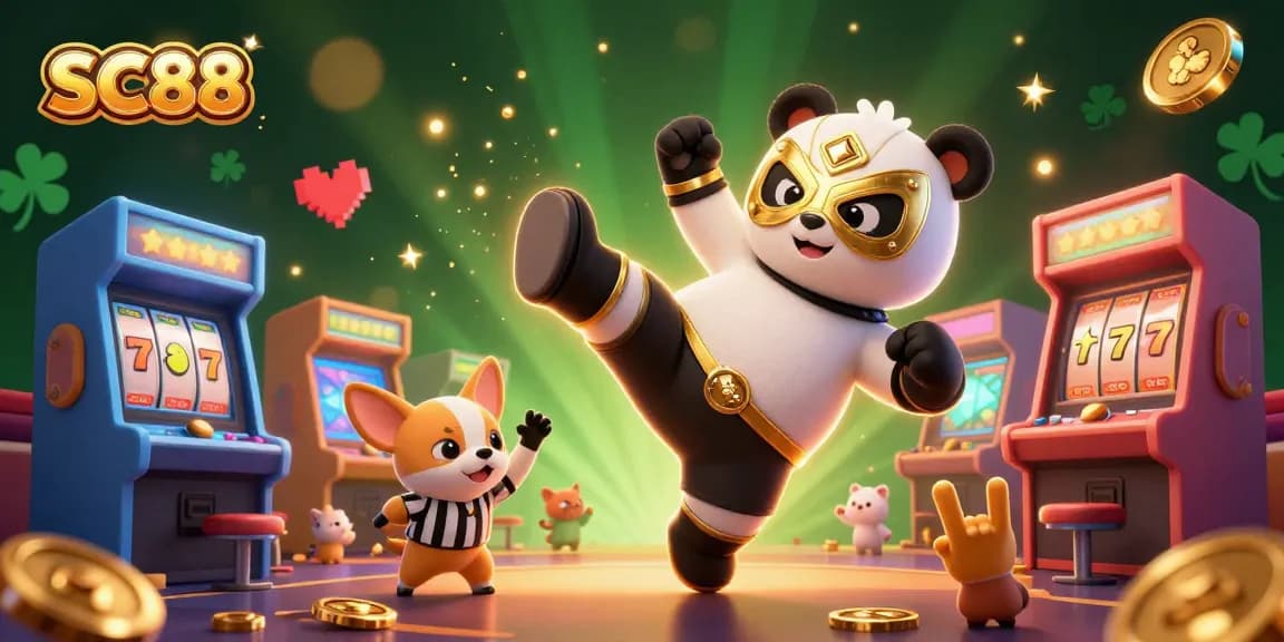 Engaging SC88 gaming scene featuring a wrestler panda and casino elements for immersive play.