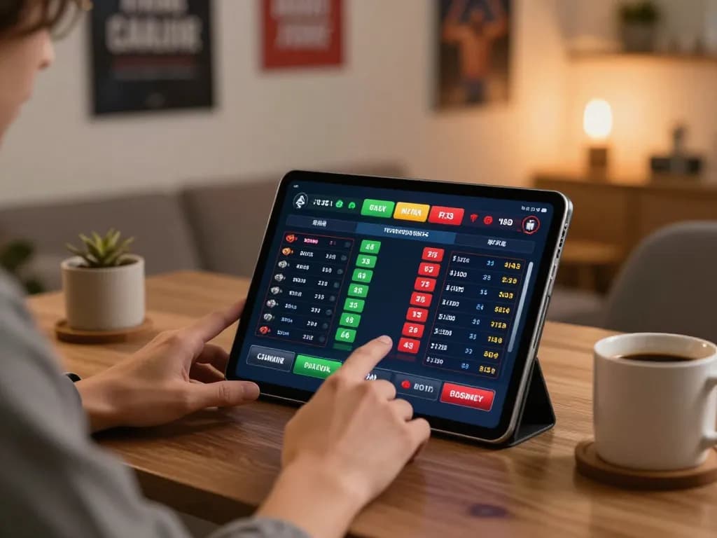 LV88 user placing bets on a tablet, showcasing an engaging sports betting experience.