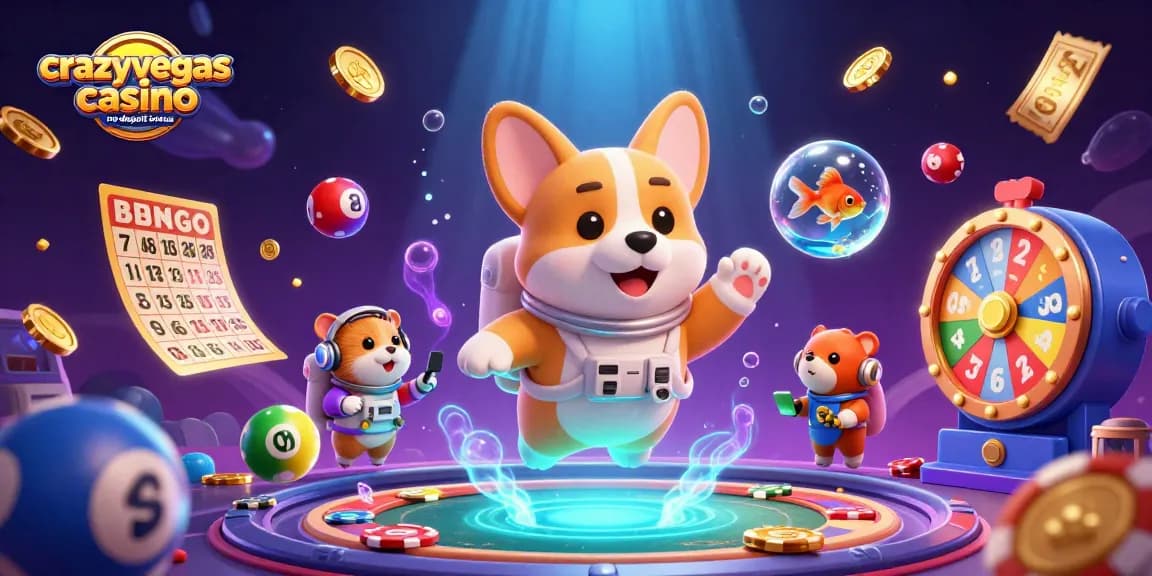 Experience thrilling action with crazyvegas casino no deposit bonus as characters float in a dynamic casino scene.