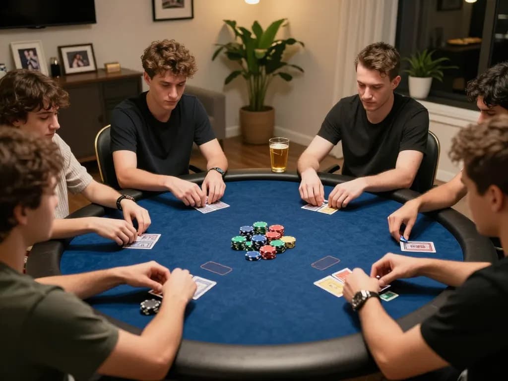 Participating in a friendly gtatoto poker game with players around a round table, showcasing strategy and camaraderie.
