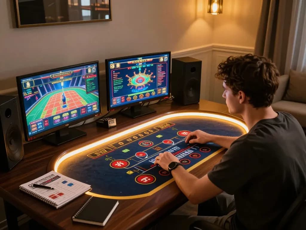 Engaging with the lc88app for a winning online gaming strategy at home, showcasing focused gameplay and analysis.