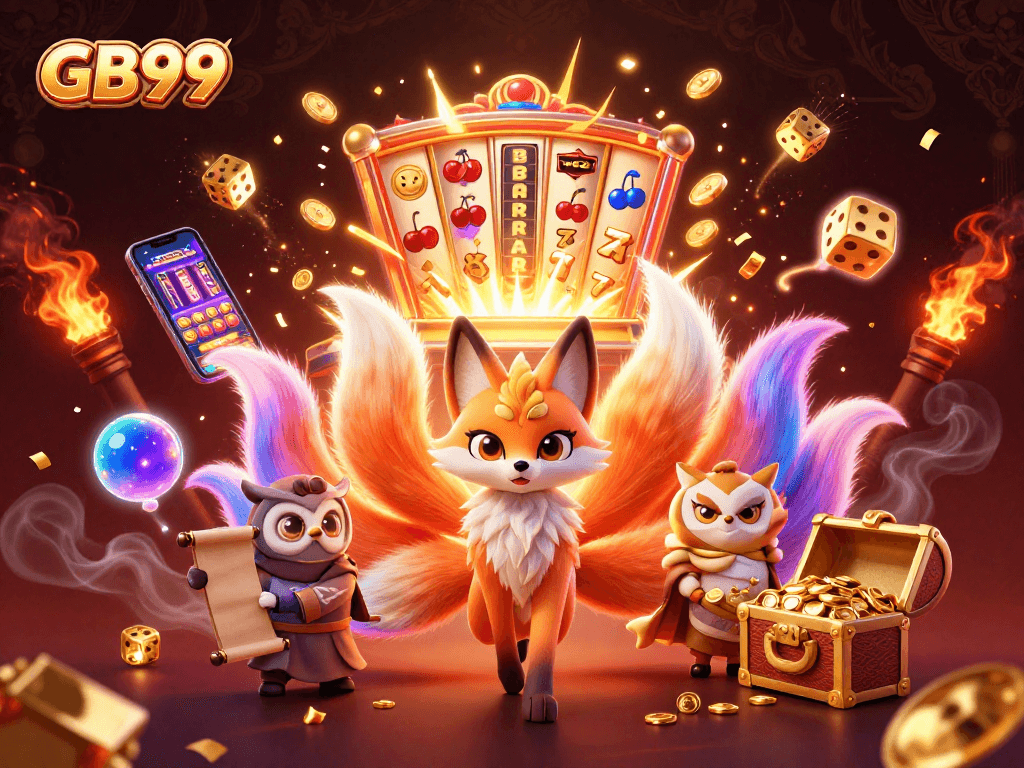 Experience stunning gaming action with GB99's vibrant spirit characters amidst a jackpot explosion