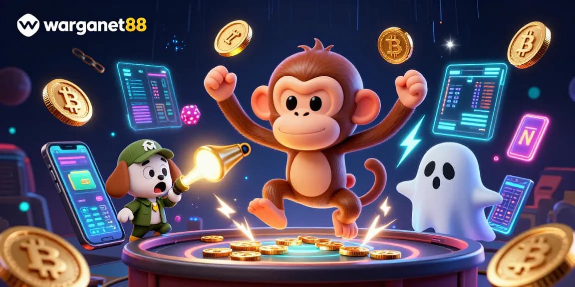 Experience warganet88's thrilling casino adventure with a mischievous poltergeist monkey and ghost-hunter puppy.