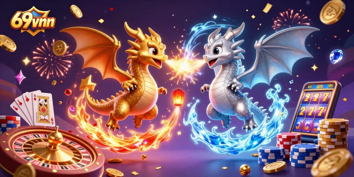 Experience thrilling moments with 69vnn's unique dragons battling in a vibrant online casino setting.