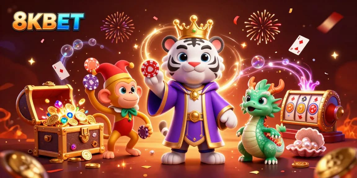 Engage with 8KBET's exciting casino adventure featuring vibrant characters and rich game elements.