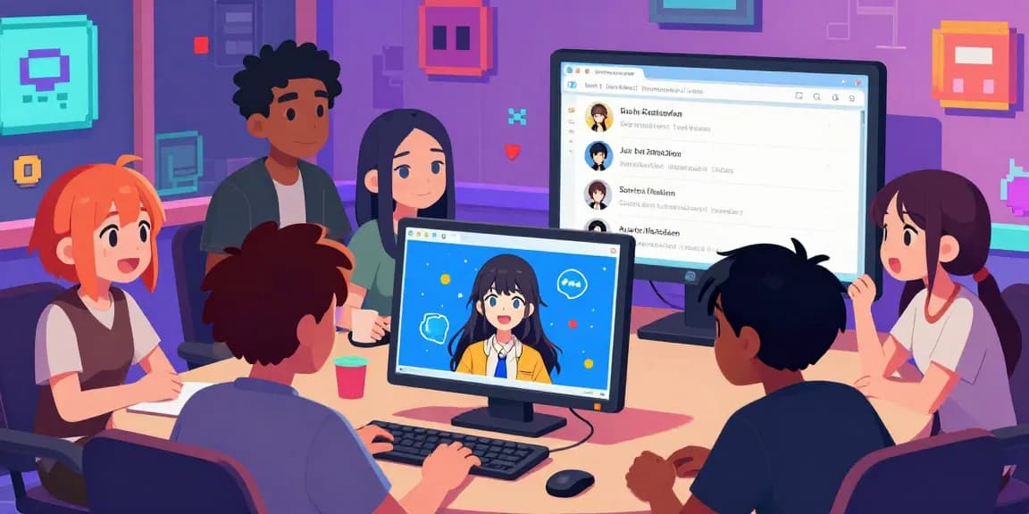 An animated ecchi bot engaging users in a lively Discord chat about anime and gaming.