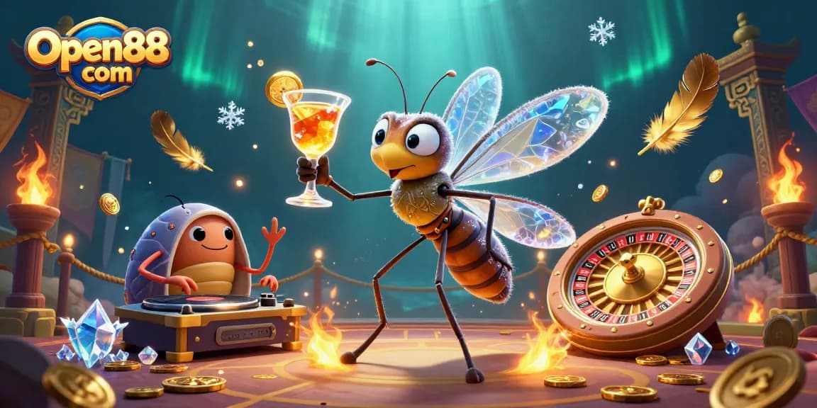 Experience the thrill at Open88 com with a lively 3D casino scene featuring playful characters and immersive games.