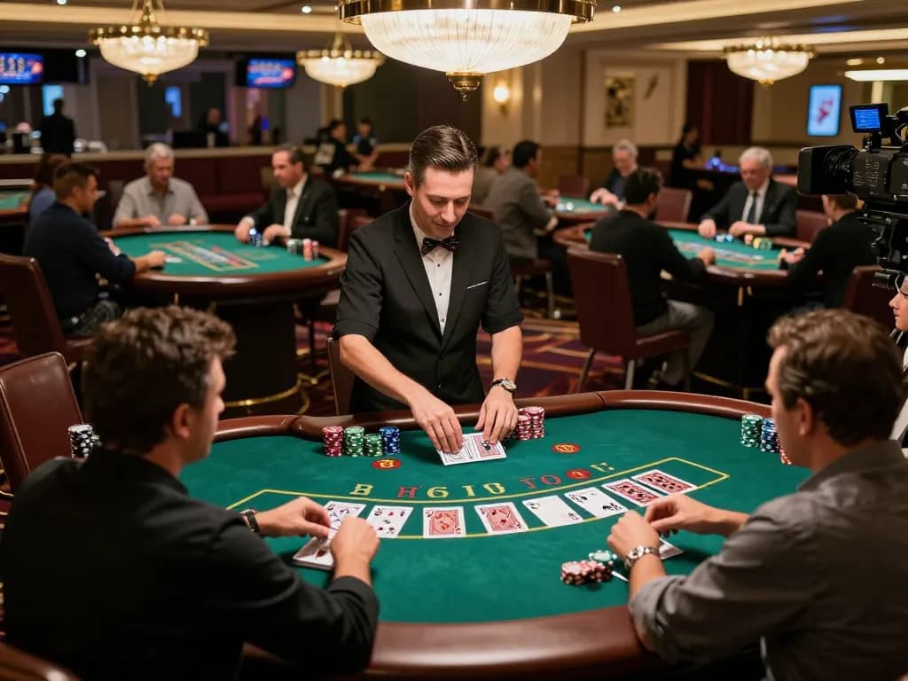 Players engage in intense blackjack at TR88 table under luxurious Las Vegas lighting.