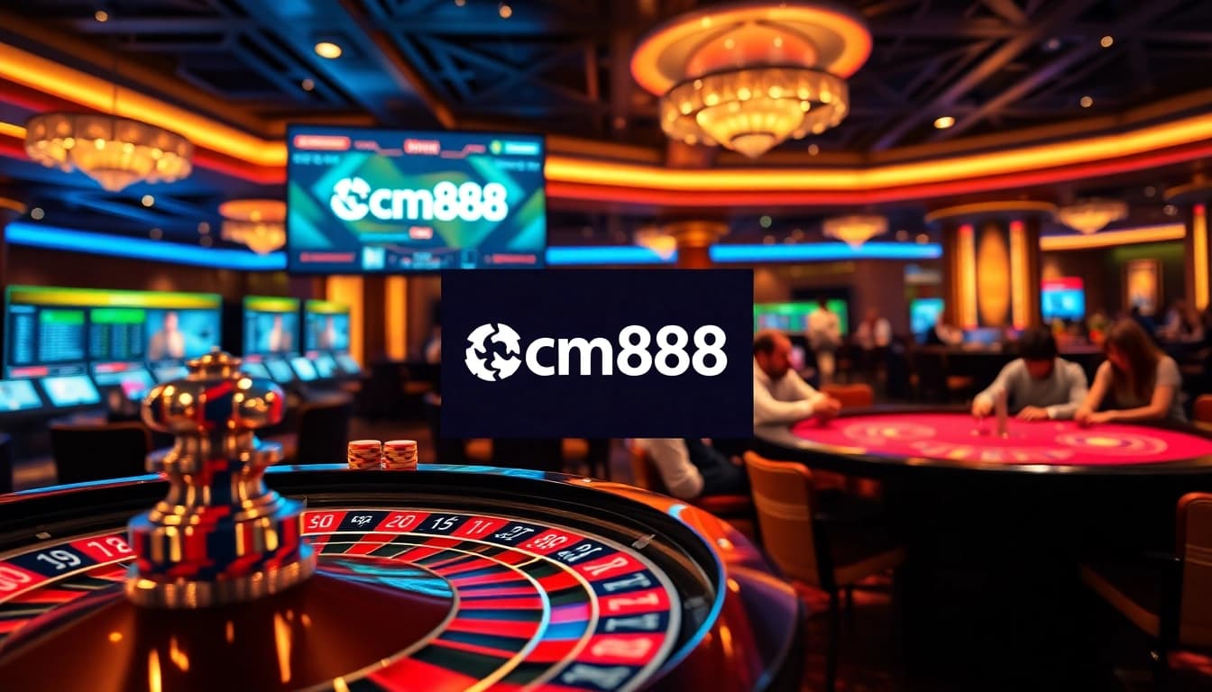 Engaging gamblers at cm88.com with a vibrant casino scene featuring poker chips and a roulette wheel.