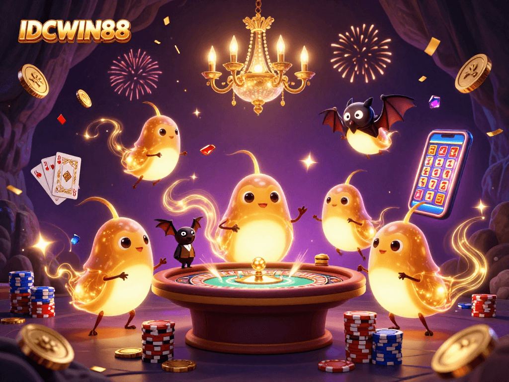 Experience thrilling gaming at IDCWIN88, where glowworms illuminate a vibrant cave casino environment.