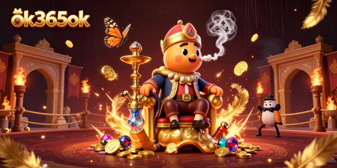 Experience the vibrant world of ok365ok with a dynamic 3D casino illustration featuring animated characters and rich details.
