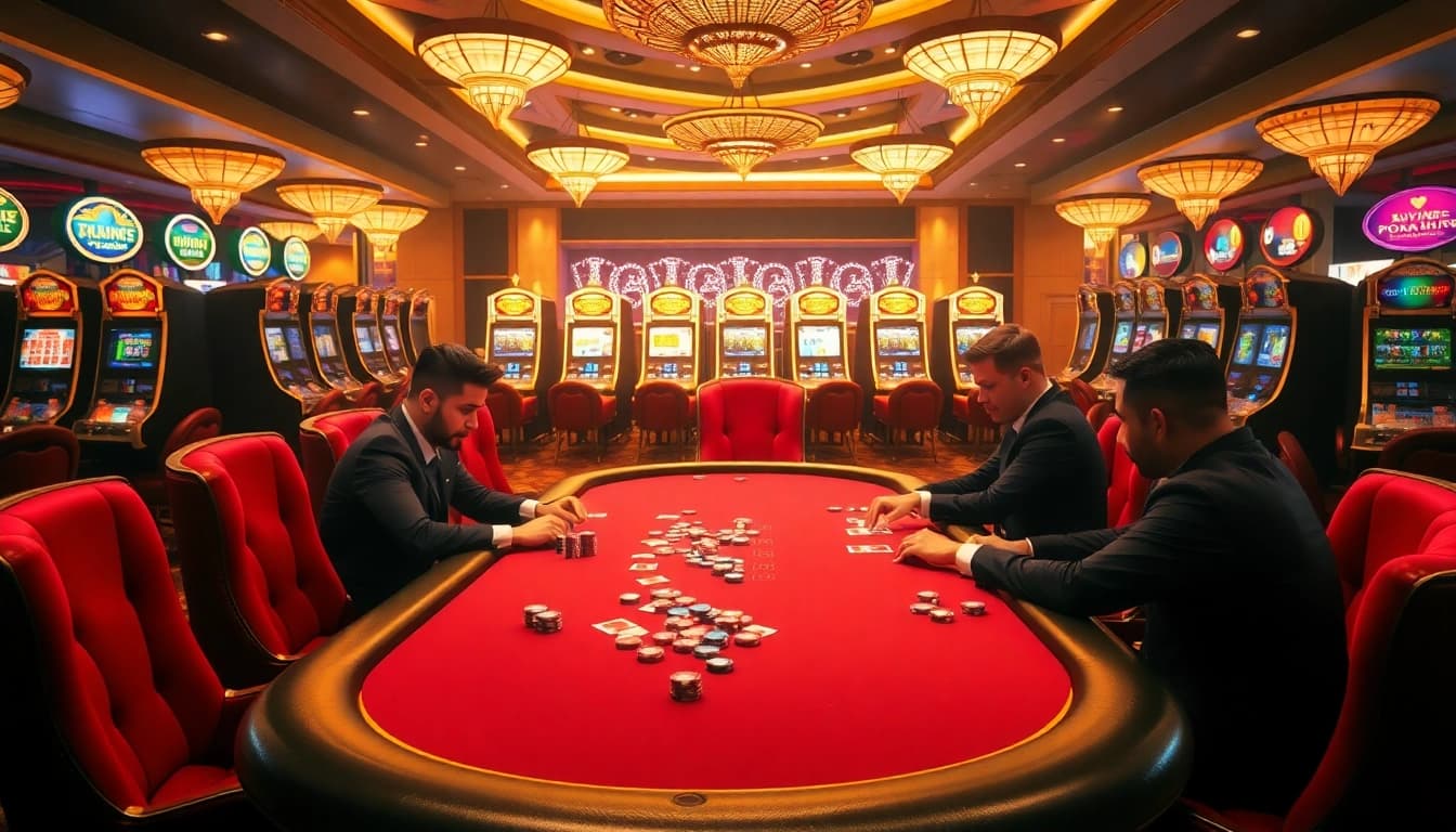 Engaging in a high-stakes poker game at TG88 bet's luxurious casino.