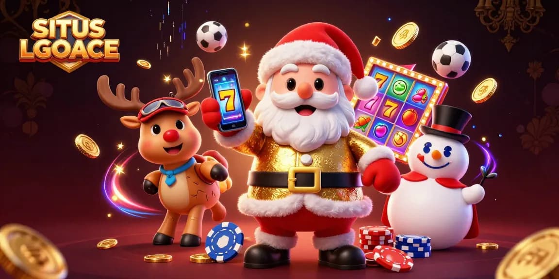 SITUS LGOACE showcases a festive casino scene with Santa and dynamic gaming elements.
