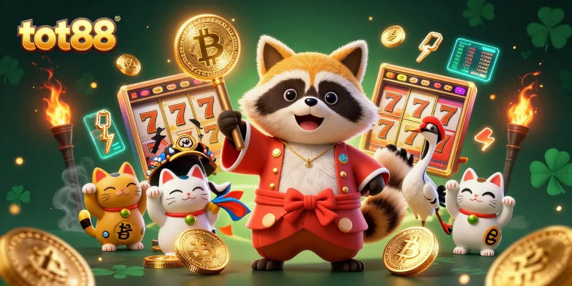 Experience the excitement of tot88 with engaging slot games and lucky characters in a vibrant scene.