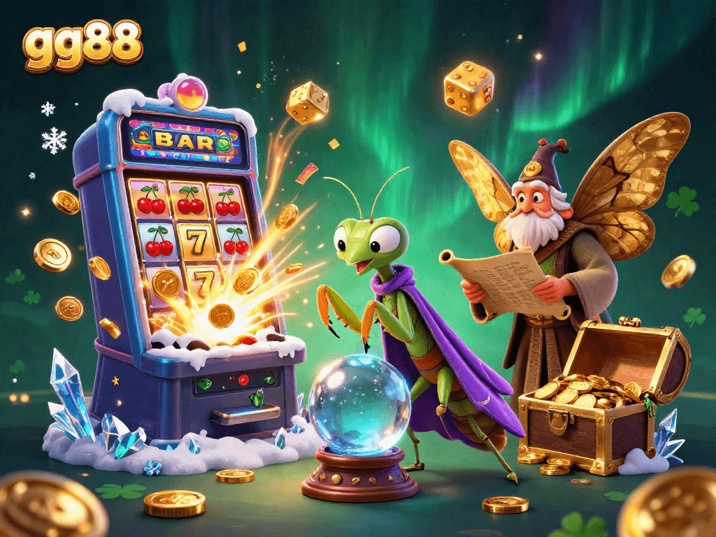 Spin the reels with gg88 through a vibrant 3D casino adventure featuring fortune tellers and slot machines.